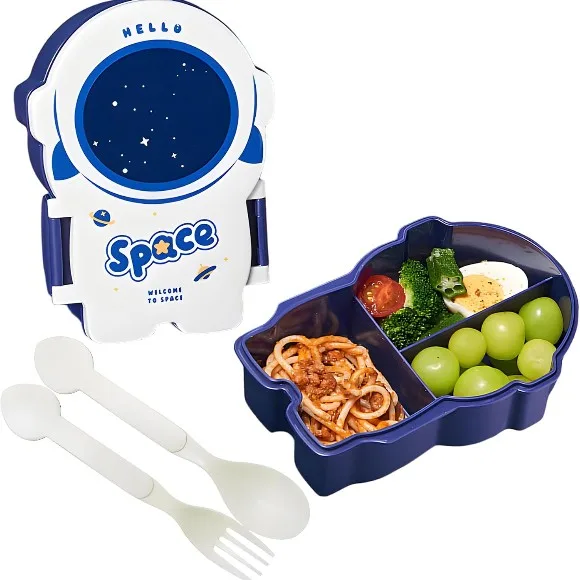Space Theme Lunch Box with 3 compartments, BPA Free Tiffin Box with Cutlery
