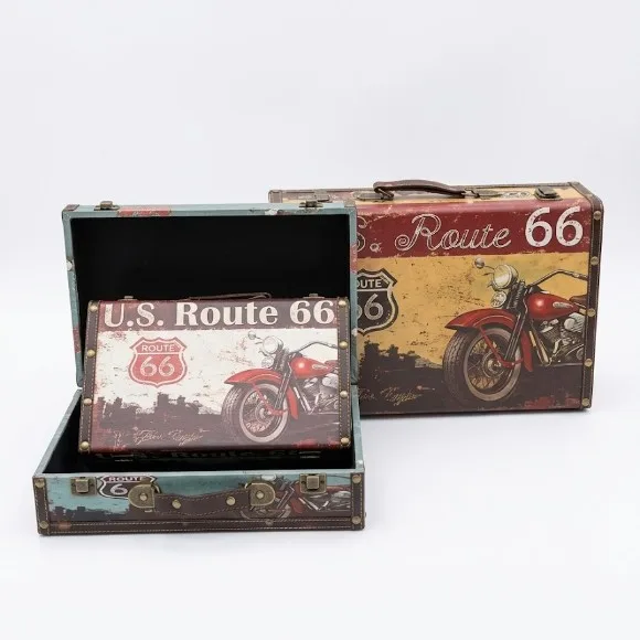 Vintage Suitcase Set of 3, Decorative Leather Trunk with Handles & Latch, Retro Nesting Storage Boxe