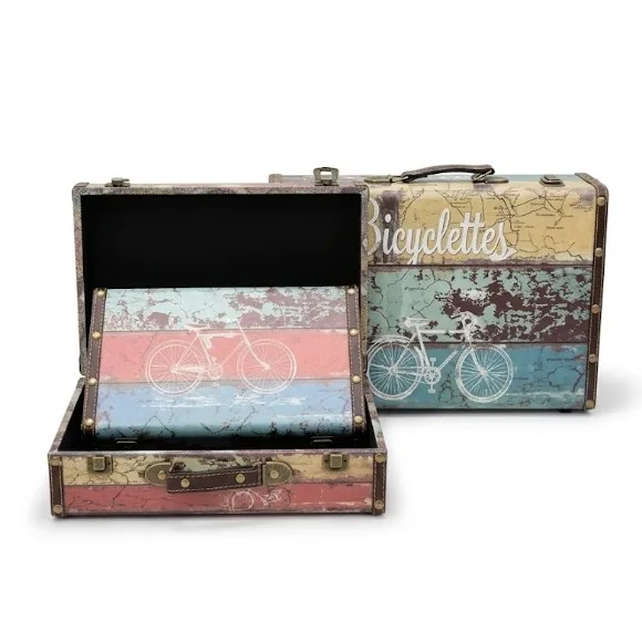 Vintage Suitcase Set of 3, Decorative Leather Trunk with Handles & Latch, Retro Nesting Storage Boxe