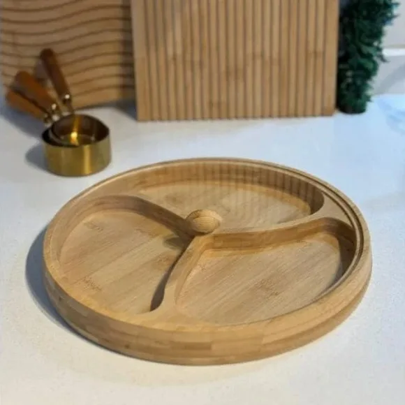 Wood 3-Compartment Snack Bowl with Lid