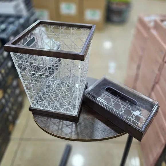 Wood Fancy Dustbin & Tissue Box Holder