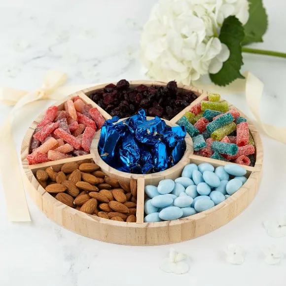 Wooden Dry Fruit Divided Tray Candy Platter 6 Compartment