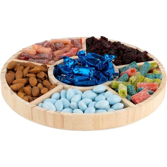 Wooden Dry Fruit Divided Tray Candy Platter 6 Compartment