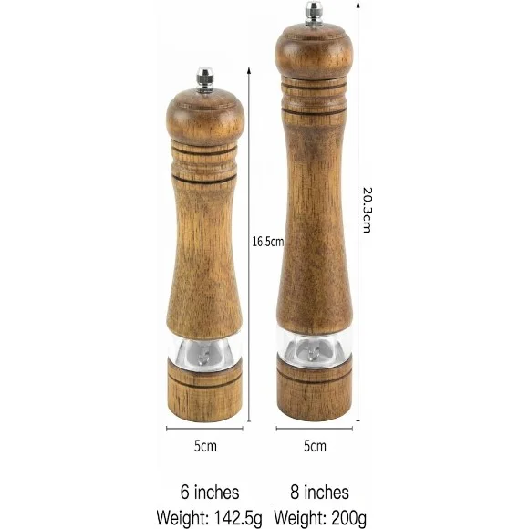 Wooden Pepper Mill Adjustable Ceramic Rotor Manual Pepper Grinder