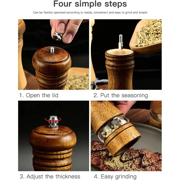 Wooden Pepper Mill Adjustable Ceramic Rotor Manual Pepper Grinder
